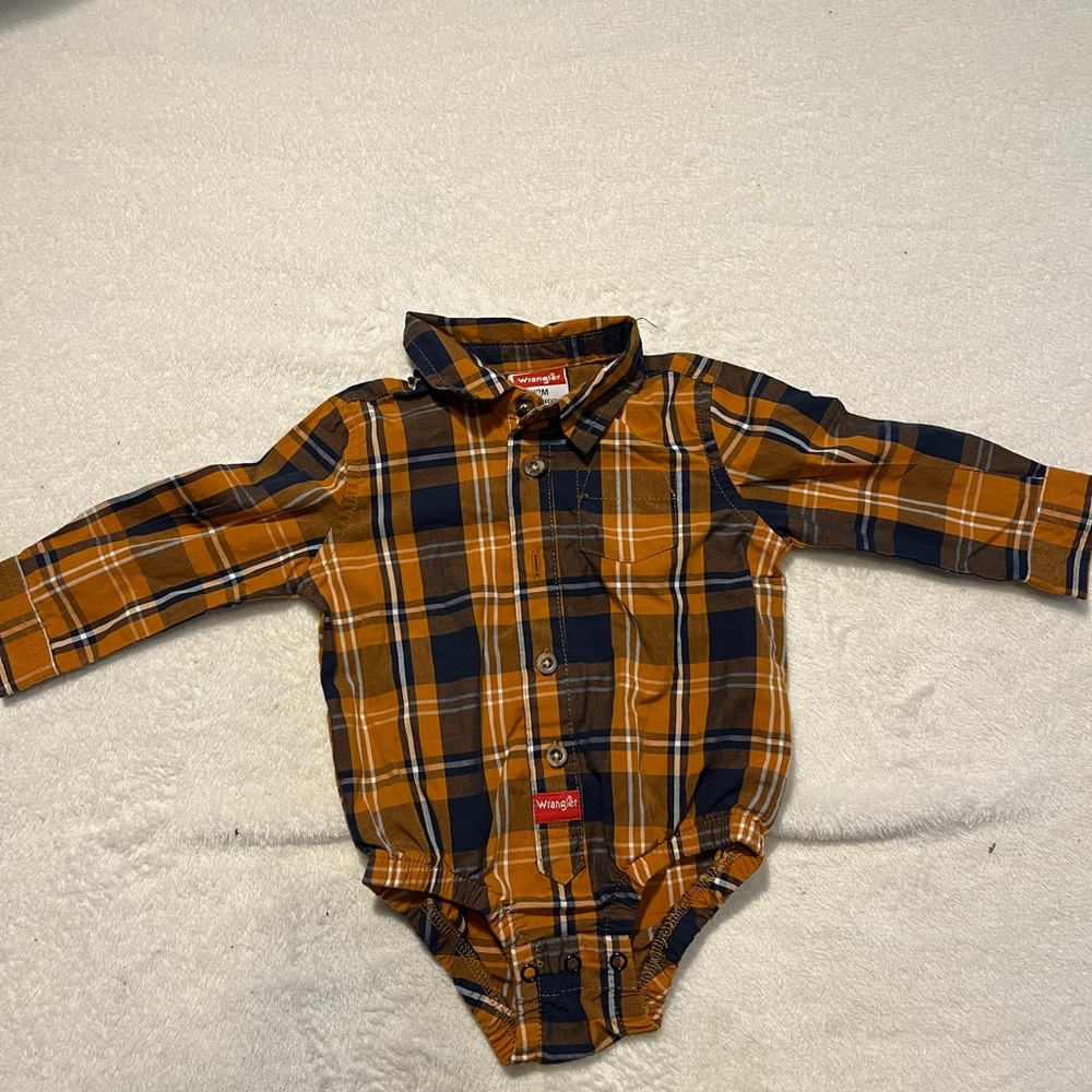 Wrangler Vibrant Orange and Blue Button Down Shirt